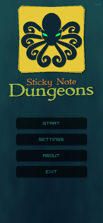 Das Hauptmenü von Sticky Note Dungeons.